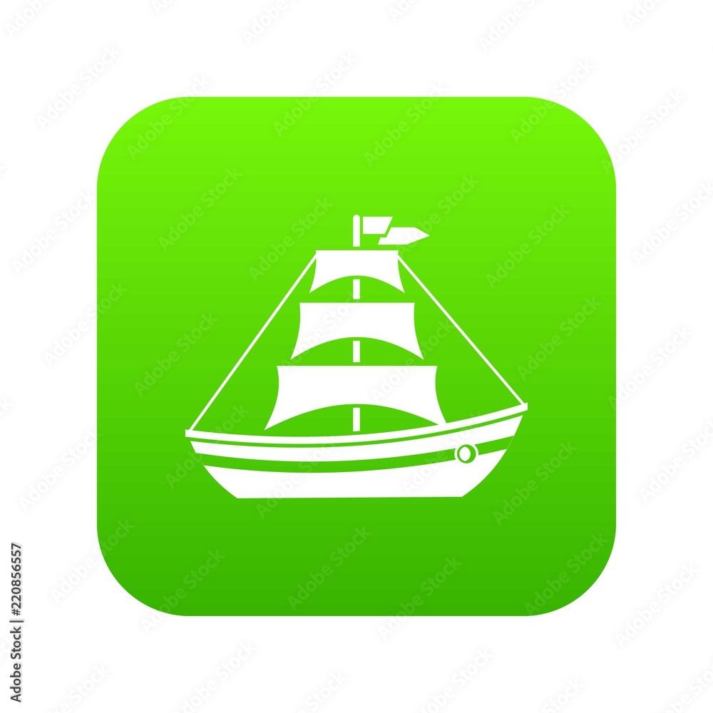 Boat with sails icon digital green for any design isolated on white vector illustration Boat with sails icon digital green for any design isolated on white vector illustration