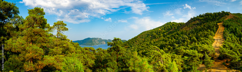 Panoramic view of natural landscape, mountains on the background
