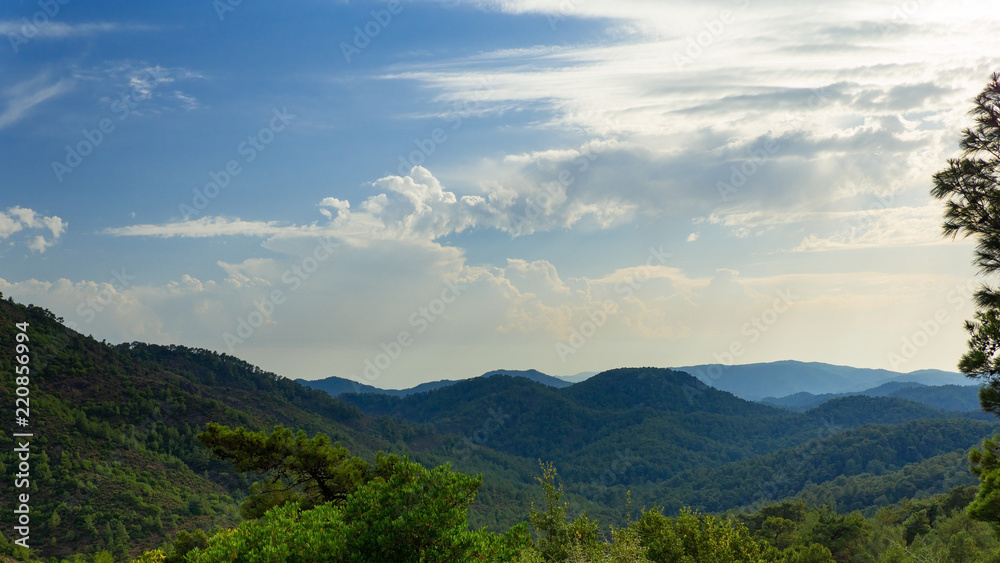 Panoramic view of natural landscape, mountains on the background Panoramic view of natural landscape, mountains on the background