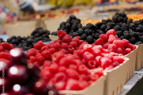 Raspberries in a Produce Market