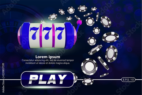 Casino background roulette wheel with playing chips. Online casino poker table concept design. Slot machine with lucky sevens jackpot. roulette on blue background. Casino banner poster or flyer.