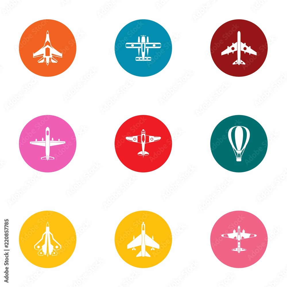 Aerofoils icons set. Flat set of 9 aerofoils vector icons for web isolated on white background