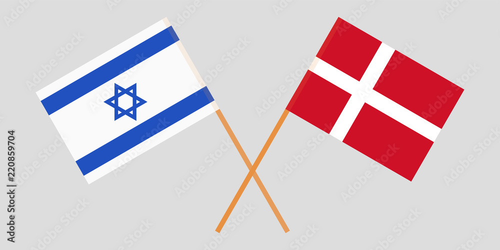 Israel and Denmark. Israeli and Danish flags. Official colors. Correct proportion. Vector