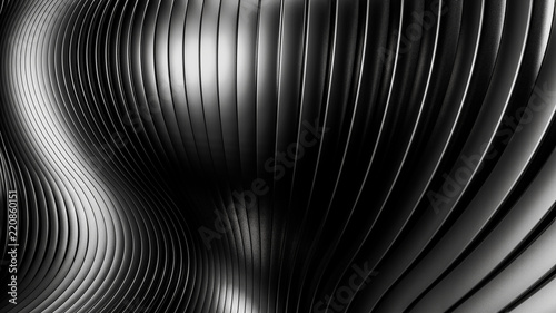 Black, stylish, modern metallic background with smooth lines. 3d illustration 3d rendering