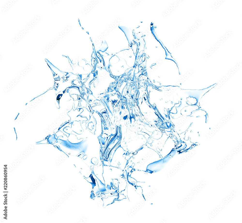 Naklejka premium Isolated blue splash of water splashing on a white background. 3d illustration, 3d rendering.