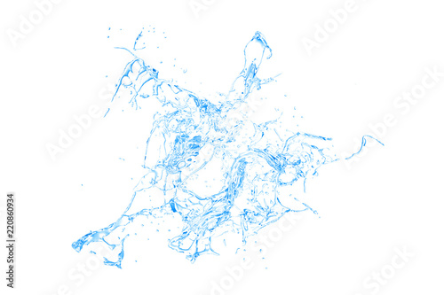 Isolated blue splash of water splashing on a white background. 3d illustration, 3d rendering.