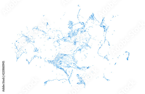 Isolated blue splash of water splashing on a white background. 3d illustration, 3d rendering.