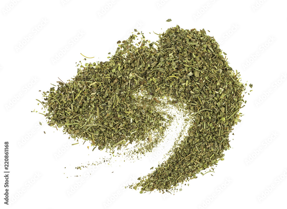 Dried Italian herbs on white background, top view. Dried Italian herbs on white background, top view.