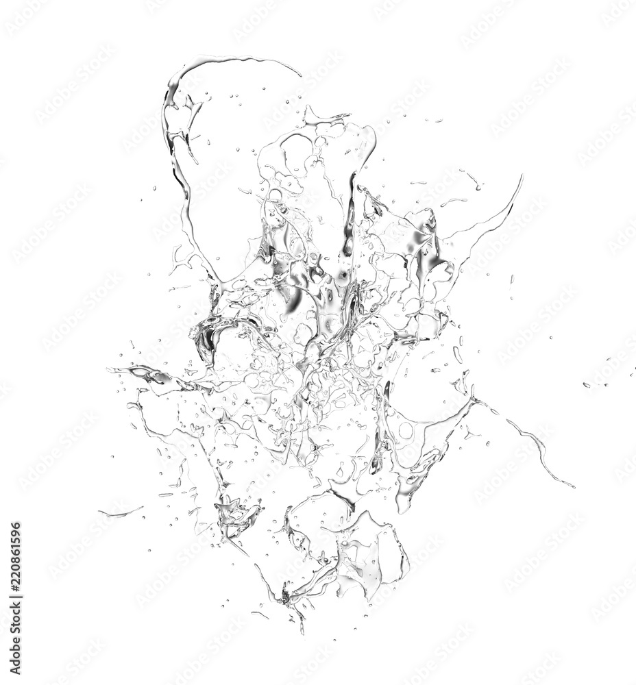 Isolated transparent splash of water splashing on a white background. 3d illustration, 3d rendering. Isolated transparent splash of water splashing on a white background. 3d illustration, 3d rendering.