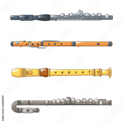 Flute icon set. Cartoon set of flute vector icons for web design