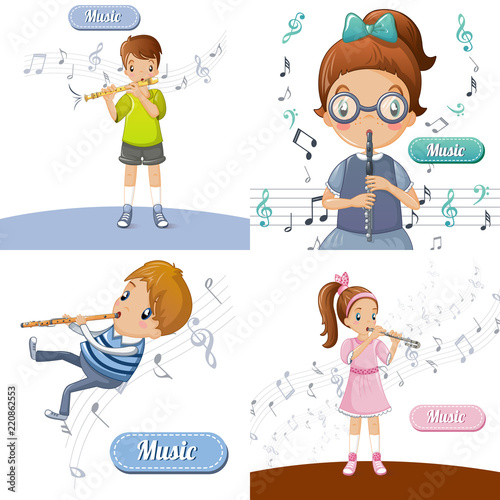 Flute music banner set. Cartoon illustration of flute music vector banner set for web design