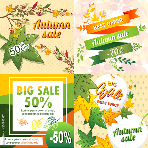 Autumn sale banner set. Cartoon illustration of autumn sale vector banner set for web design