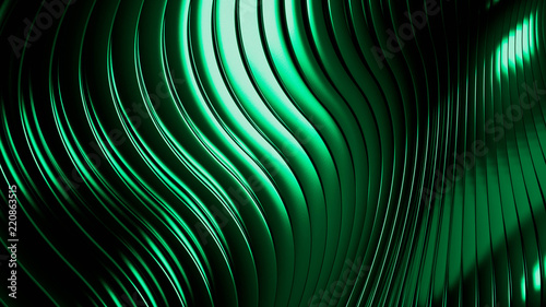 Green and blue  azure beautiful colorful 3d background with smooth lines and waves of metal. 3d illustration  3d rendering.