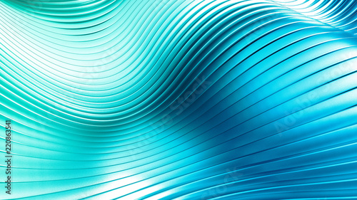 Sky-blue beautiful colorful 3d background with smooth lines and waves of metal. 3d illustration, 3d rendering.