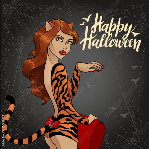 vector illustration of halloween with cat woman 1