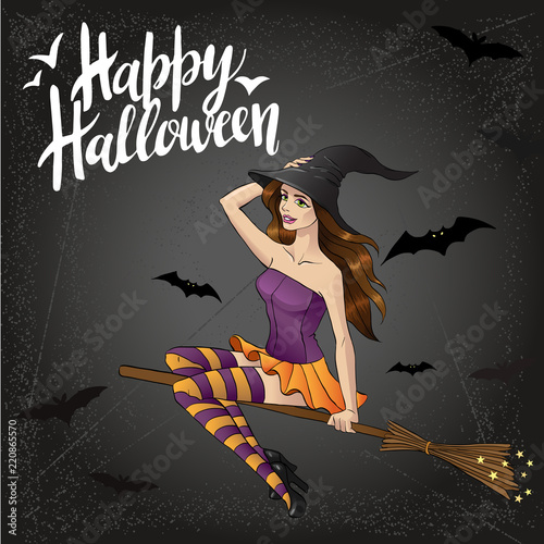 vector illustration of halloween witch flying on broom 1