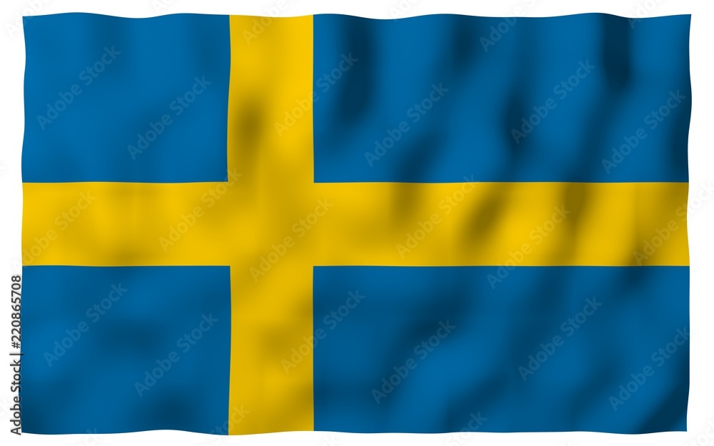The flag of Sweden. Official state symbol of the Kingdom of Sweden. A blue field with a yellow Scandinavian cross that extends to the edges of the flag. 3d illustration The flag of Sweden. Official state symbol of the Kingdom of Sweden. A blue field with a yellow Scandinavian cross that extends to the edges of the flag. 3d illustration