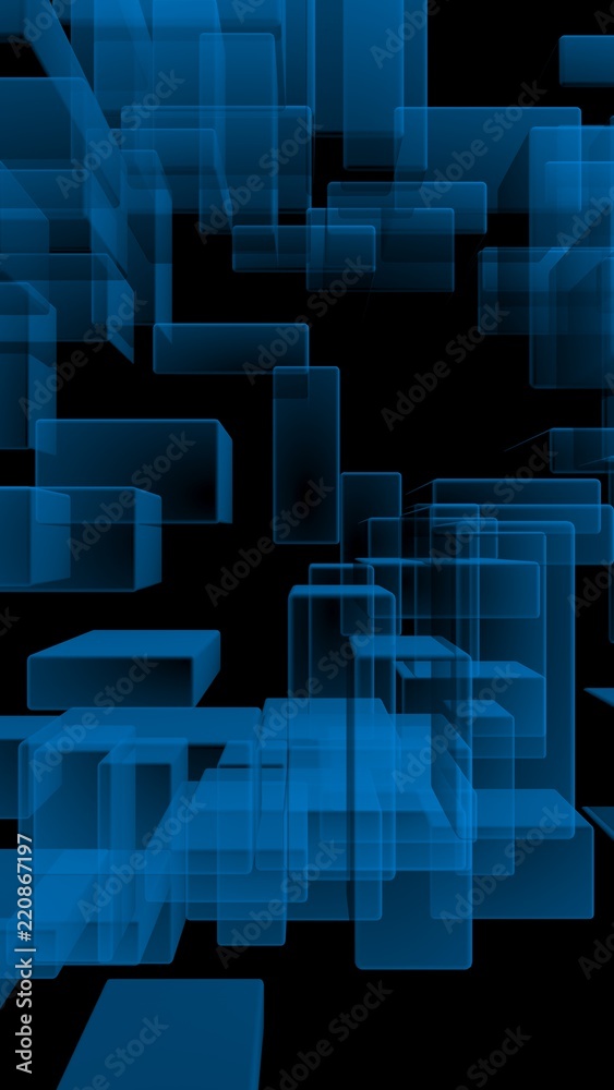 Blue and dark abstract digital and technology background. The pattern with repeating rectangles. 3D illustration Blue and dark abstract digital and technology background. The pattern with repeating rectangles. 3D illustration