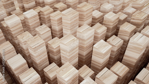 Abstract background with cubes and texture of wood. 3d illustration  3d rendering.