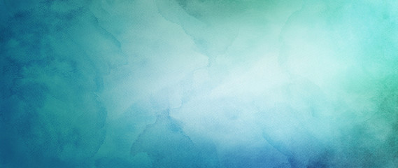Papier peint photo Abstrait classique Aquarelle ciel nuageux bleu vert  © Abbies Art Shop
