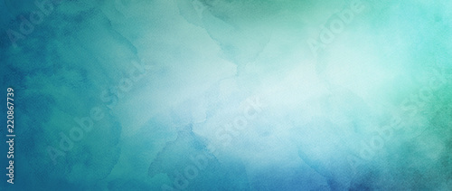 Fotografie, Tablou blue green and white watercolor background with abstract cloudy sky concept with