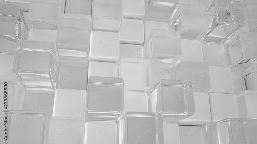 White background with white and glass cubes. 3d illustration, 3d rendering. White background with white and glass cubes. 3d illustration, 3d rendering.