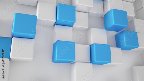 White background with white and turquoise  blue cubes. 3d illustration  3d rendering.