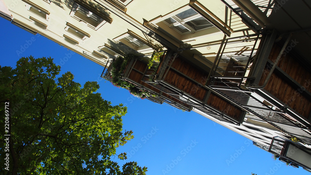 Grünes Berlin: Altbaufassaden in Mitte, Straßenbäume