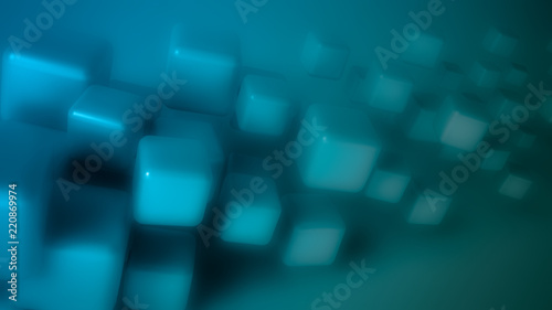 Blue-green abstract background with cubes, 3d illustration, 3d rendering.