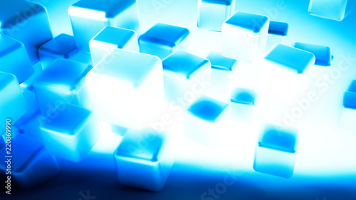 Azure abstract background with cubes, 3d illustration, 3d rendering.