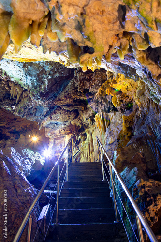 The magnificent and majestic caves of Diros in Greece. A spectacular sight of stalacites and stalagmites which took millions of years to form.The cave is located underground and can be viewed by boat. photo