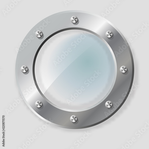 .Realistic Illustration of metal porthole of various shape on transparent background isolated vector illustration.