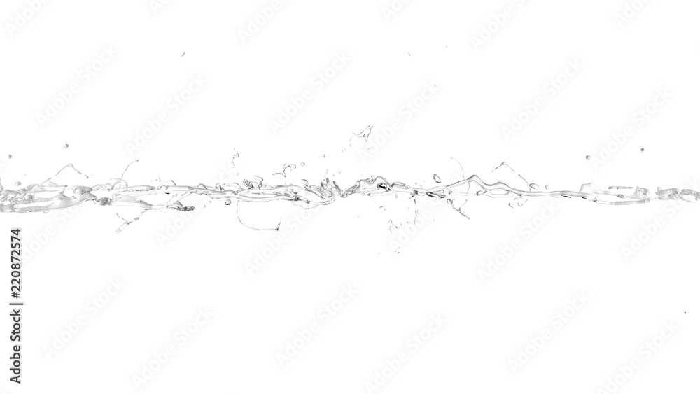 Isolated splash on a white background. Water, drop, water flow, liquid, black and white.