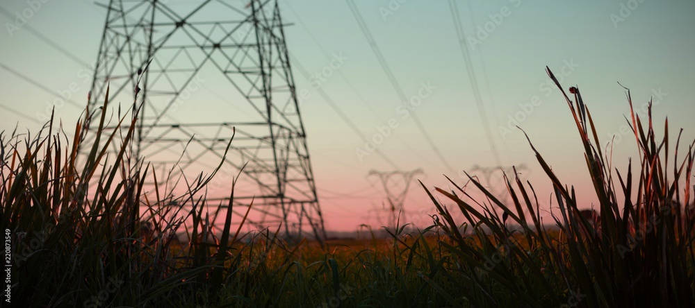 The evening electricity pylon silhouette The evening electricity pylon silhouette