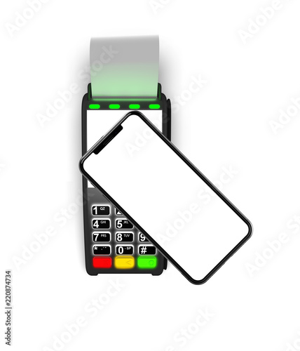 Payment terminal isolated on white background. Top view. Template, mockup.