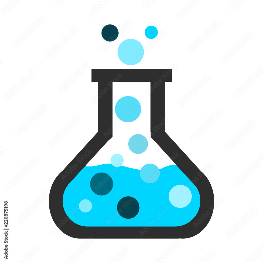 Chemistry test tube filled with blue chemicals illustration clip art  ilustración de Stock | Adobe Stock