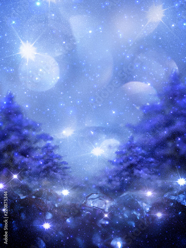 Fantastic abstract background for new year and Christmas with snow and Christmas toys