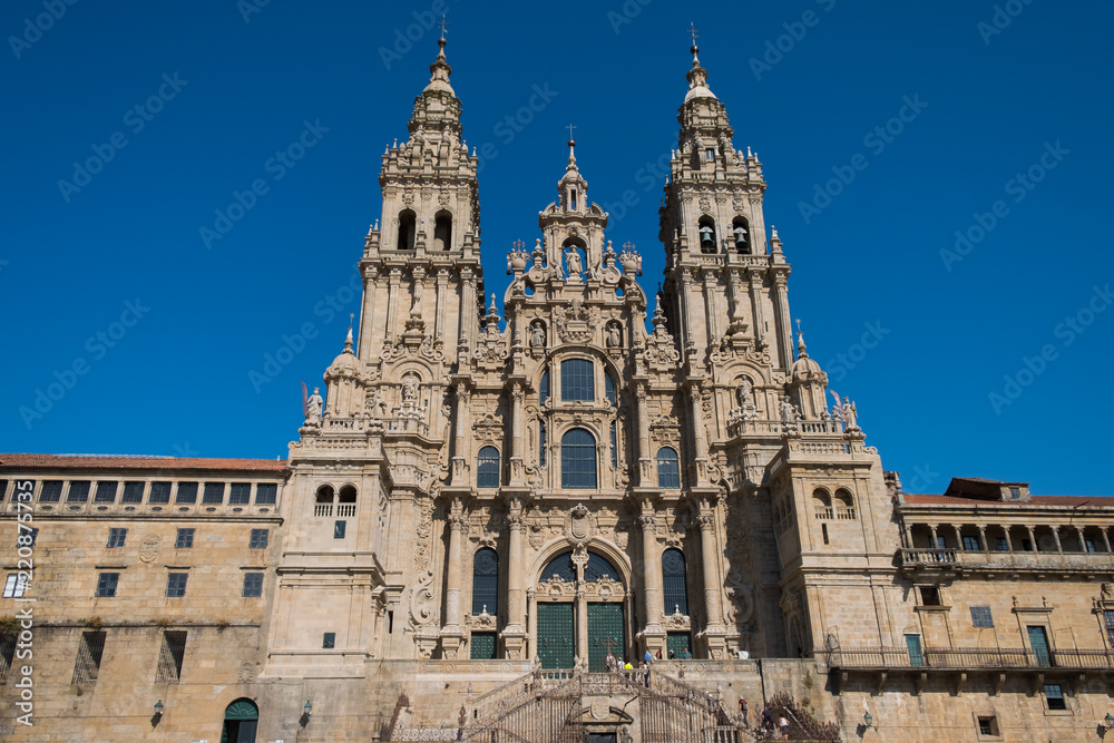 Fachada del Obradoiro, Catedral de Santiago d Compostela. Galicia, España.