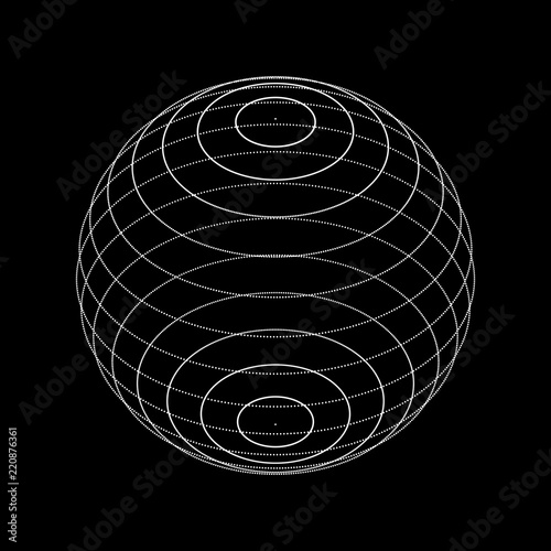 3d sphere made of points. Particle circle. Abstract vector sphere. Сircular 3d ornament. Vector ilustration.