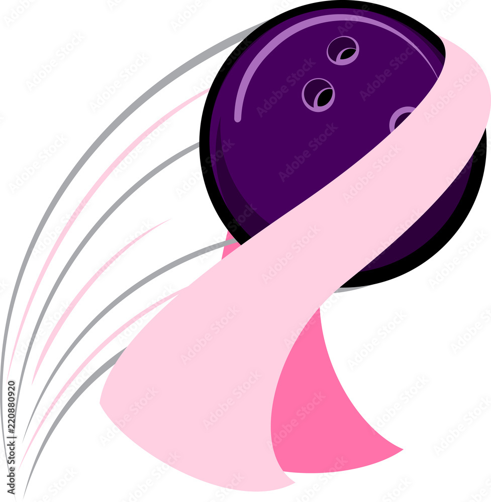Bowling swooping through the air with a Breast Cancer Awareness pink ribbon caught on it. Stock