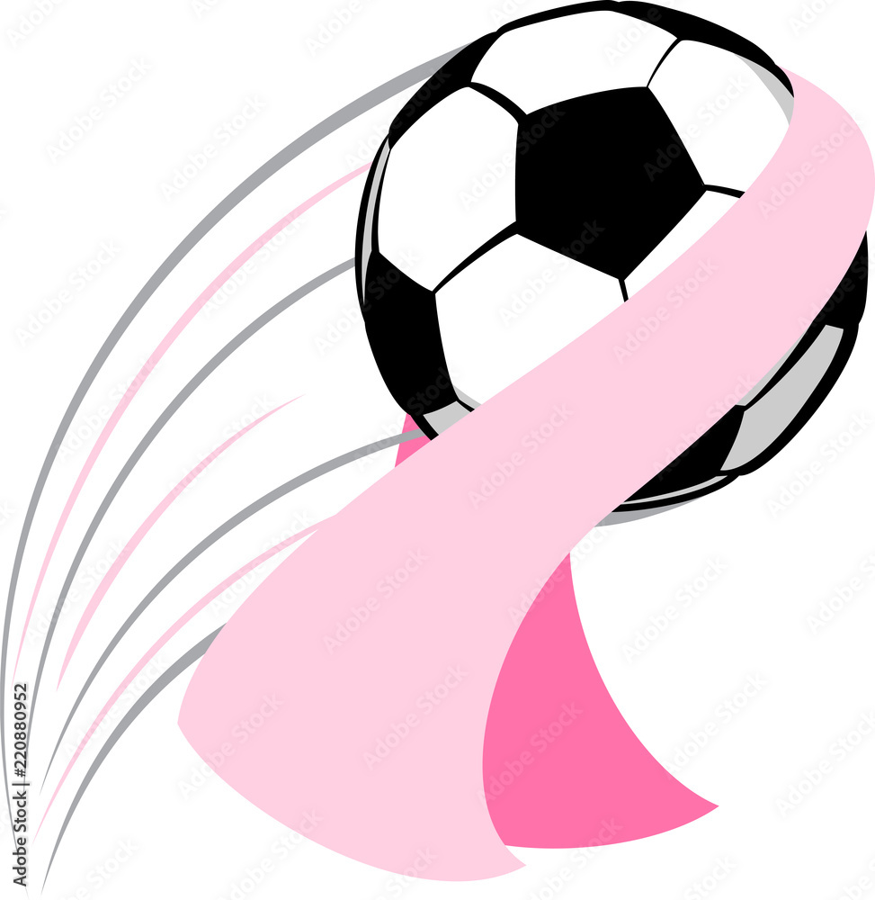 Soccer swooping through the air with a Breast Cancer Awareness pink ribbon  caught on it. Stock Vector | Adobe Stock