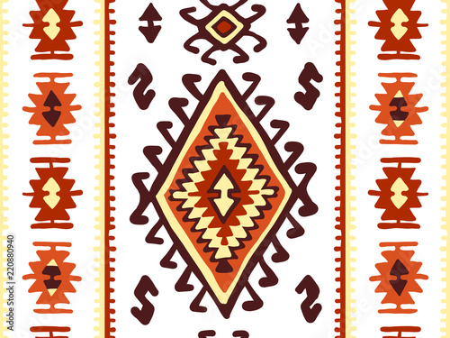 Oriental mosaic rug with traditional folk geometric ornamen. Seamless pattern