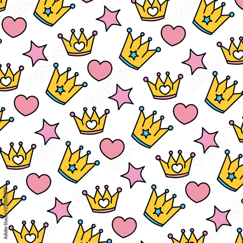 color metal crown with heart and star background