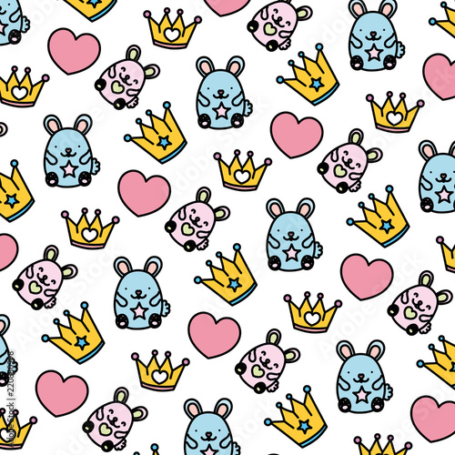 color metal crown with heart and mice background