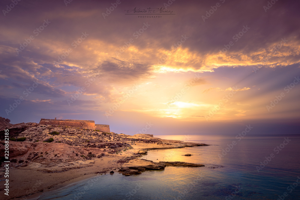 Fortress defending the beach at the top of the hill