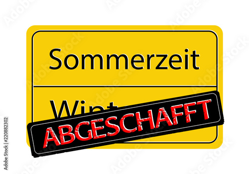 Strassenschild Zeitumstellung 
Stempel Winterzeit „Abgeschafft“, 
Schild mit Sommerzeit und Winterzeit,
Vektor Illustration isoliert auf weißem Hintergrund 