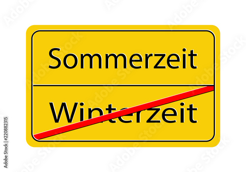 Strassenschild Zeitumstellung 
Winterzeit abgeschafft,
Schild mit Sommerzeit und Winterzeit,
Vektor Illustration isoliert auf weißem Hintergrund
 