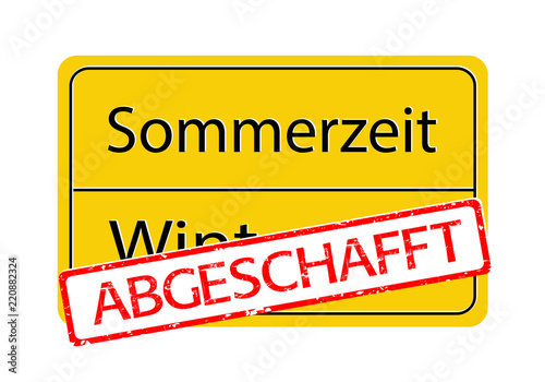 Strassenschild Zeitumstellung 
Stempel Winterzeit „Abgeschafft“, 
Schild mit Sommerzeit und Winterzeit,
Vektor Illustration isoliert auf weißem Hintergrund 