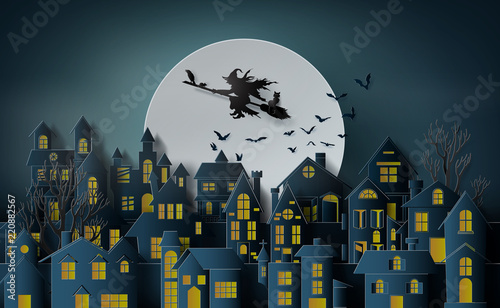 Paper art of happy halloween
