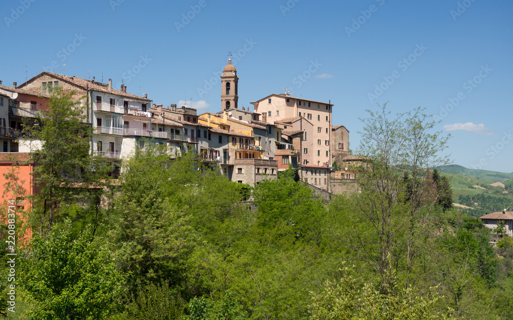 Skyline of the medieval village of Sassocorvaro, in the province of Pesaro and Urbino, Italy.
